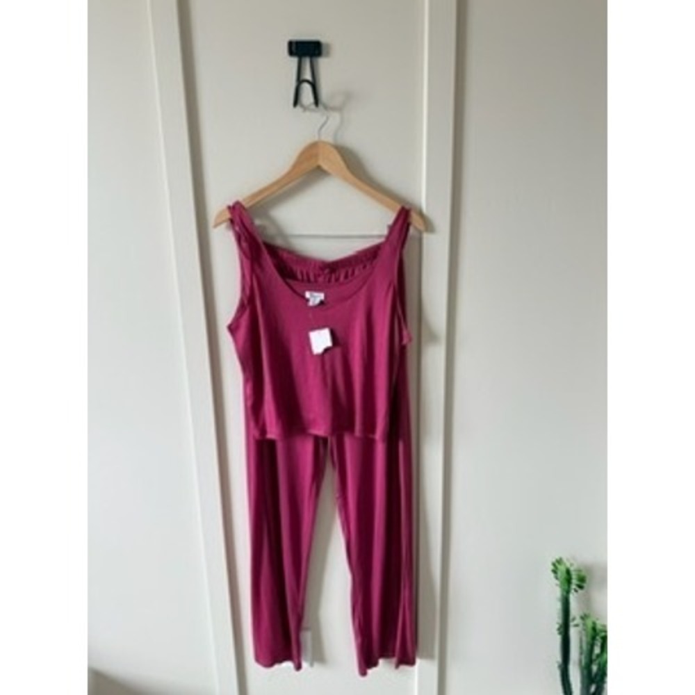 Splendid Womens Pink Pointelle Knit Pajama Set Tank Top Wide Leg Pants RLD0391 L